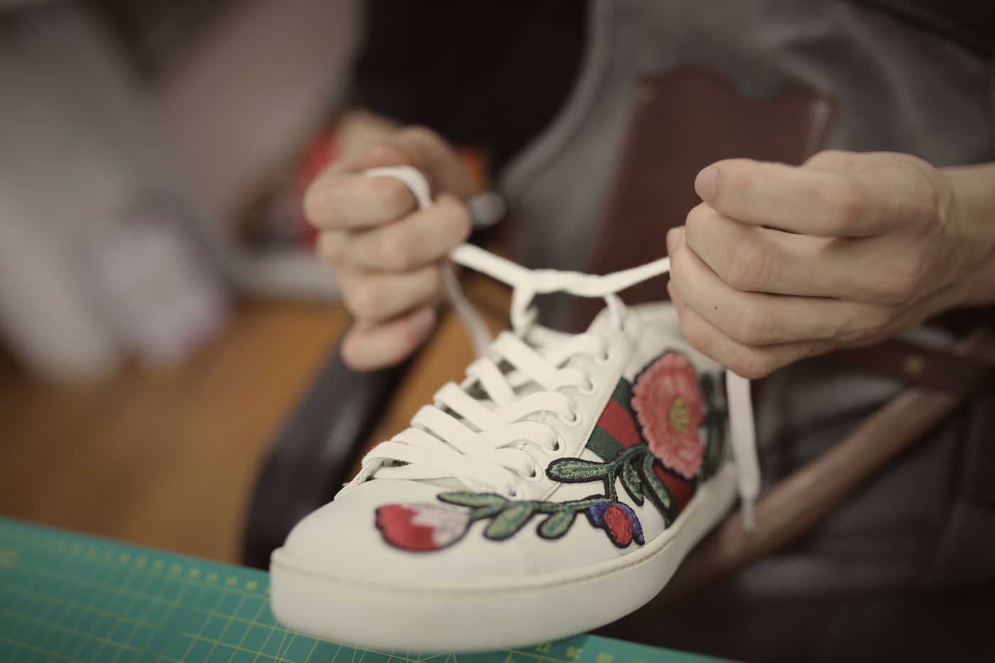 Re-lacing Gucci Ace sneakers